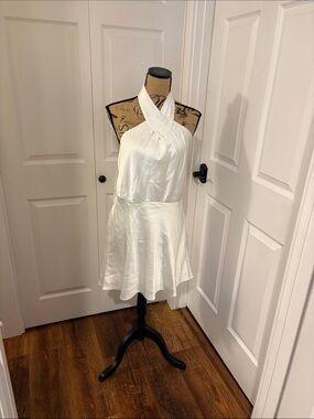 Anthropologie White Halter Neck Satin Mini Dress